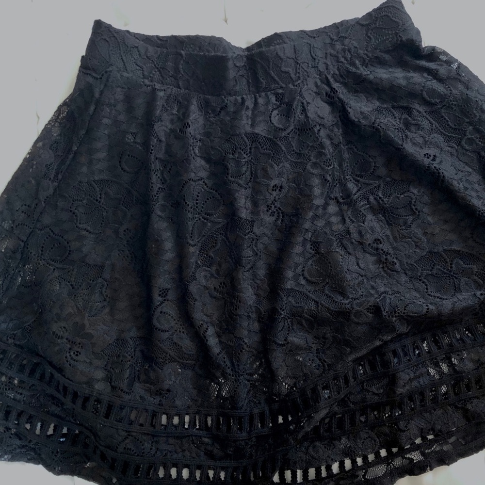 Black lace A-line skirt